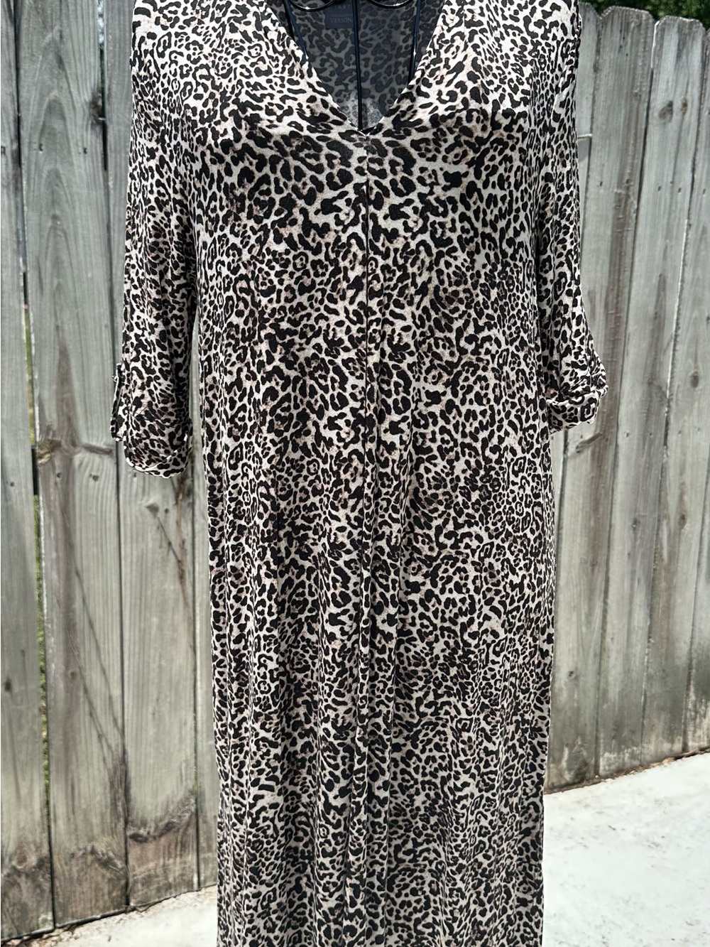 Lemon Tart for Versona Leopard Print V-Neck MIDI Dress in Black and Cream